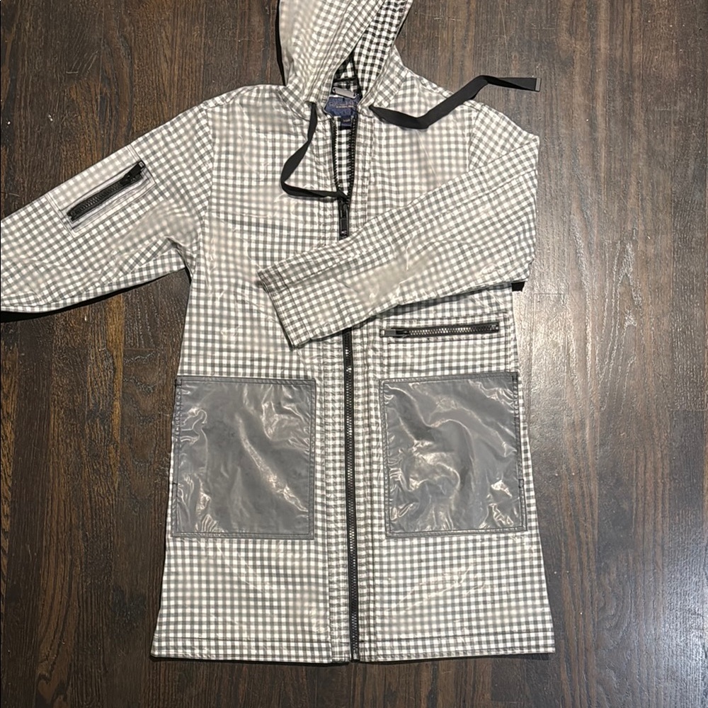NWOT Rachel Roy Gingham Hooded Raincoat with Pockets